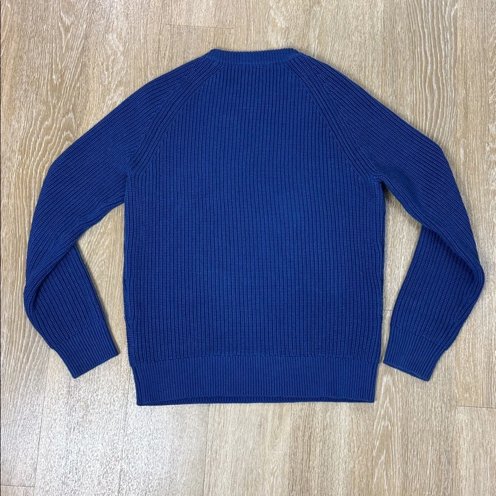 J. Crew Shaker Stitch Knit Chunky Heavy Fisherman Sweater Vivid Navy Cobalt Blue